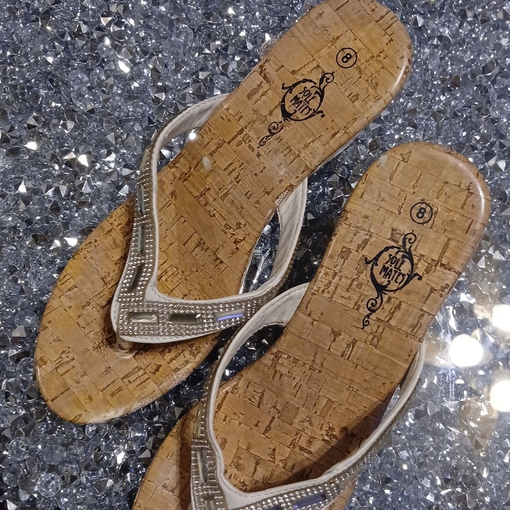 Chic Cream Wedge Sandals with Rhinestone Accents - Picture 2 of 3